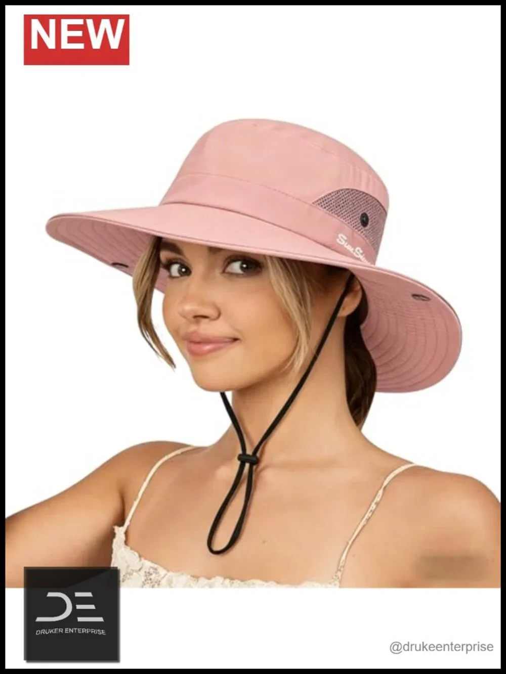 Wide Brim Mesh Bucket Hat with Ponytail Hole UV Protection Foldable